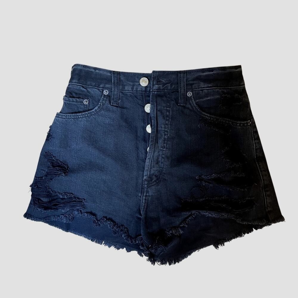 Abercrombie and Fitch Distressed Black High Rise Denim Shorts 26